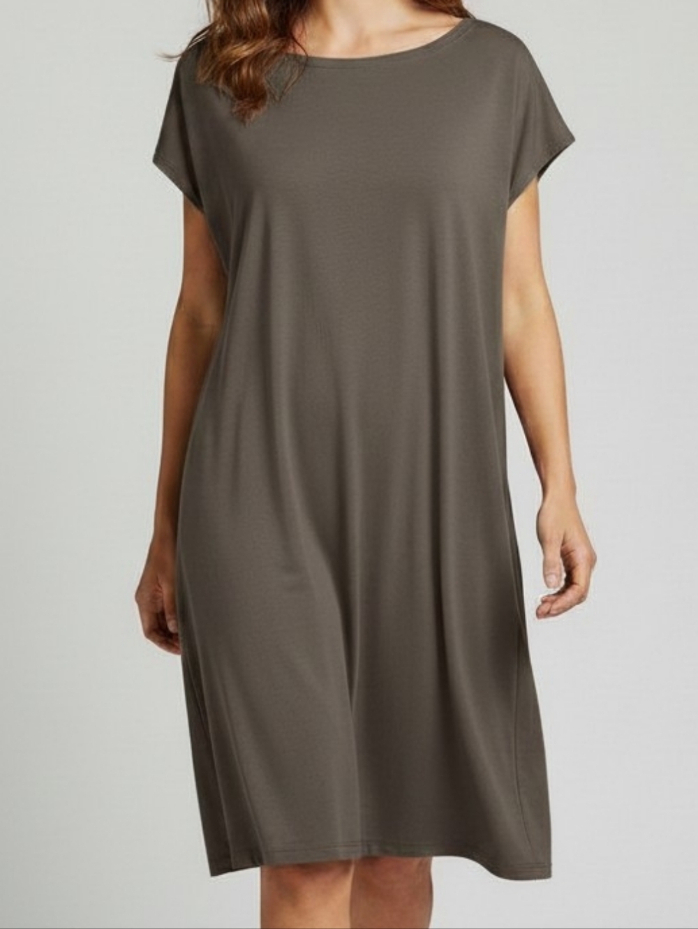 Eileen Fisher Taupe Grey Cap-Sleeve Jersey T Shirt Dress XL